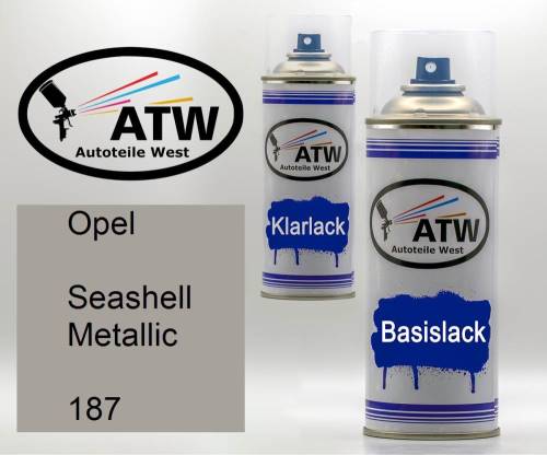 Opel, Seashell Metallic, 187: 400ml Sprühdose + 400ml Klarlack - Set, von ATW Autoteile West.